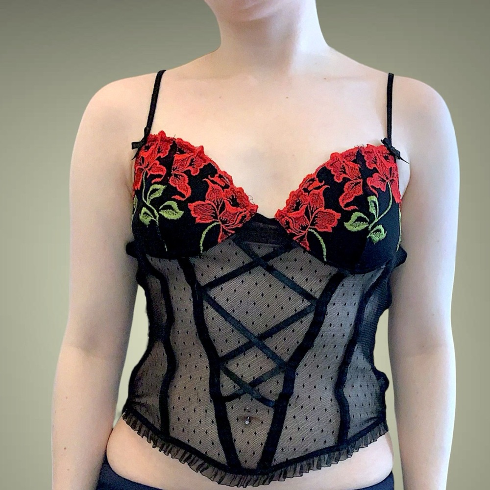 LACE ROSE EMBROIDERY CORSET TOP RUFFLE GOTH 🖤🖤
